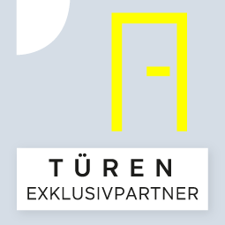 Gelbes Tür-Symbol mit dem Text "Türen Exklusivpartner" darunter.